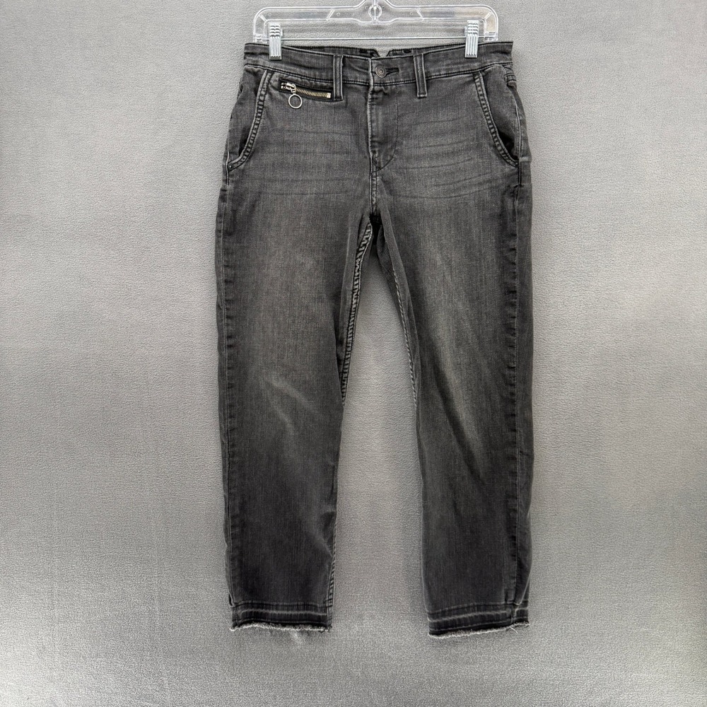 Levis 711 Skinny Jeans Womens 28 Faded Black Raw Hem Zipper Detail Stretch Denim